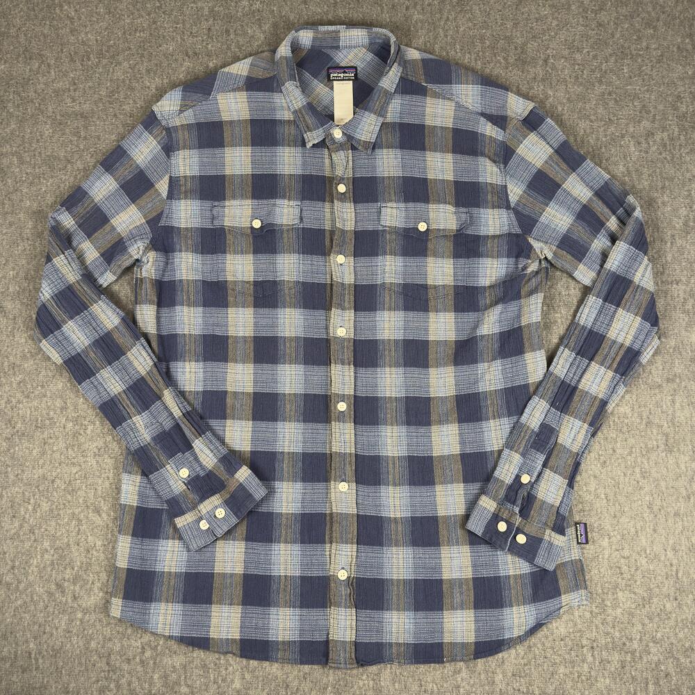 Patagonia Shirt Mens XL Blue Plaid Long Sleeve Button Up Organic Cotton Casual